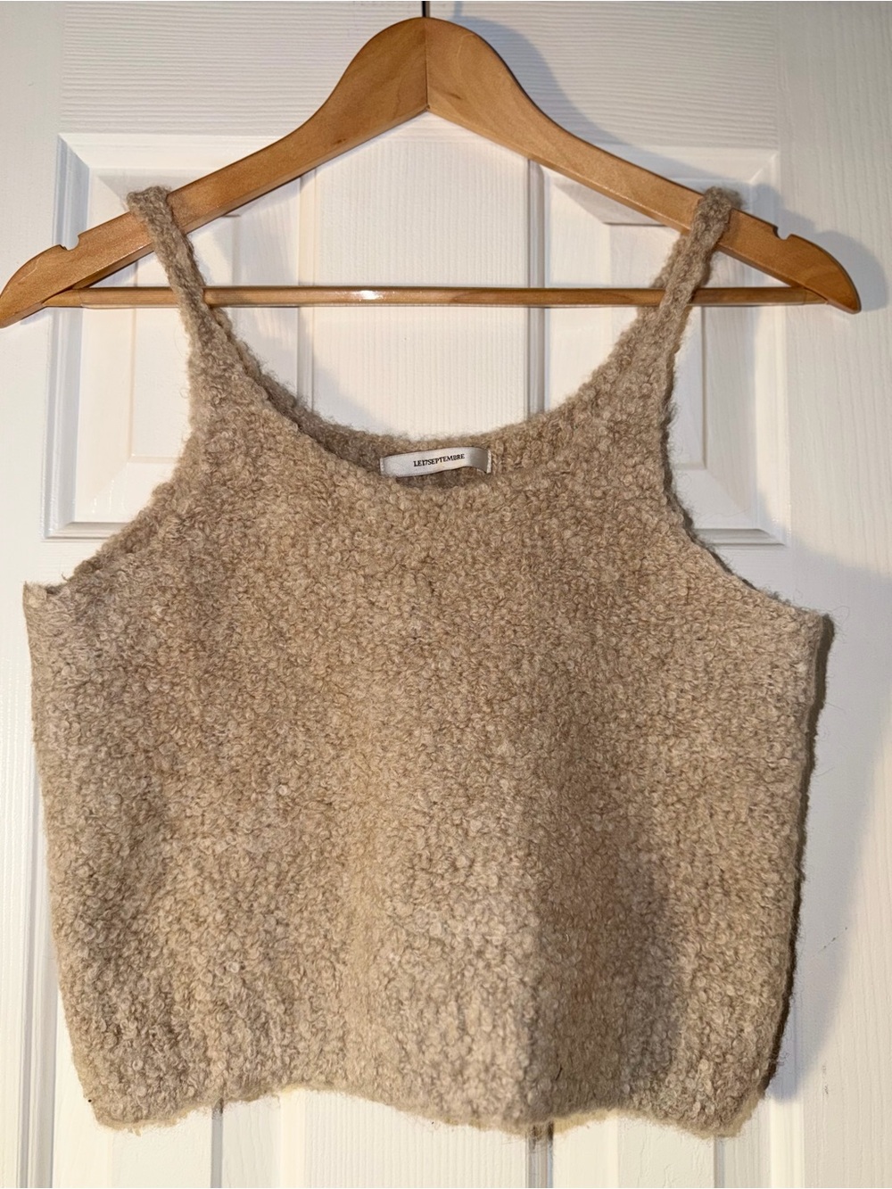 LE17SEPTEMBRE Alpaca Wool Boucle Cropped Knit Tank Top Beige Size 36